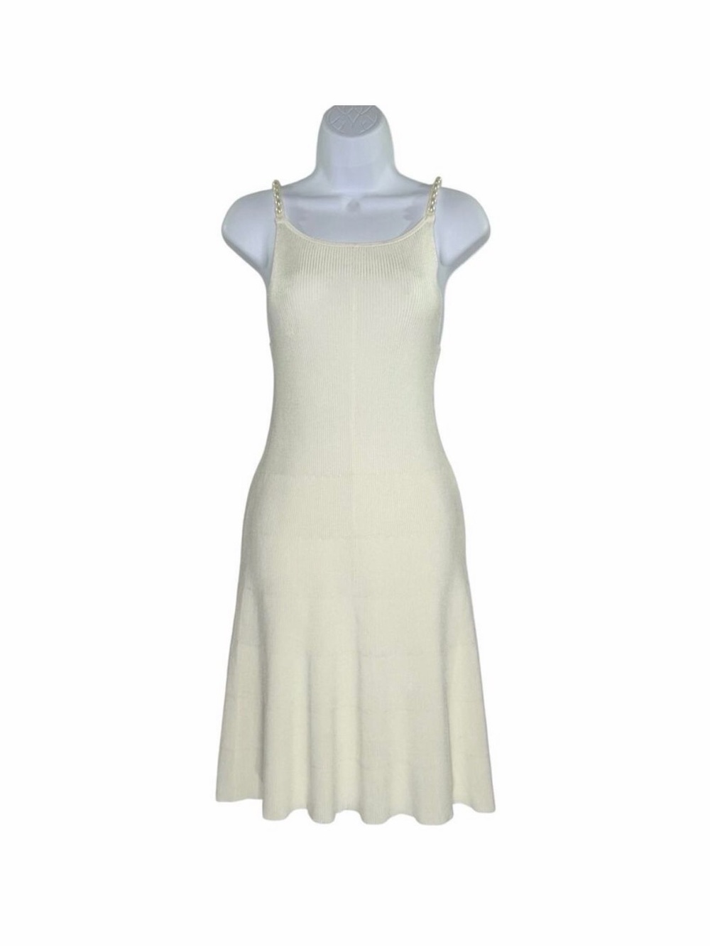 House of Harlow 1960 Cream Ribbed Slip Dress with Pearl Straps